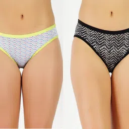 GOTO Pack Of 2 Mid Rise Bikini Briefs Cotton-Print-penty White Dot Zig Zag 2p-picture-3