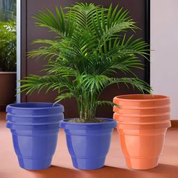 Kuber Industries Black & Orange-Coloured Set Of 8 Plastic 2-Layer Planters-17