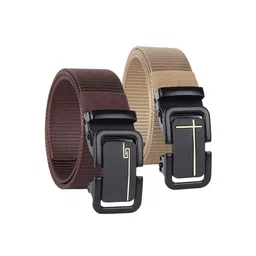 HENEDA Men Set of 2 Woven Design Slider Buckle Canvas Belt-image-54