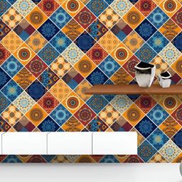 ArtzFolio Yellow & Blue Floral Printed UV Resistant Wallpaper-image-82