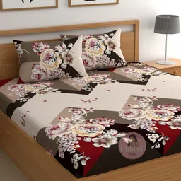 CHHAVI INDIA Beige Printed Microfiber 210 TC Fitted Queen Bedsheet Set 1.98 m x 1.83 m-image-96