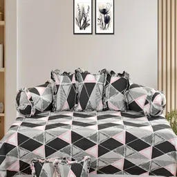 Luxmi Cotton Fabrics Set Of 8 Grey Printed Bedsheet With Bolster & Cushion Covers-6
