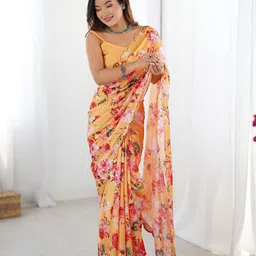 Thishma Floral Mirror Work Silk Blend Saree-image-36