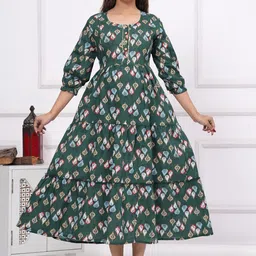 Nevisha Style Floral Printed Tiered Gotta Patti Maternity Cotton Fit and Flare Dress-picture-20
