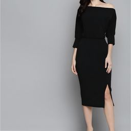 WATAY Women Solid Boat Neck Cut-Outs Party Dress-image-44