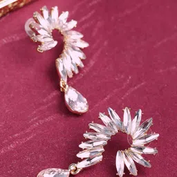 YouBella Gold-Plated Artificial Stones Studded Contemporary Drop Earrings-55