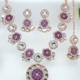 VATSALYA creation Alloy Gold- plated Purple Silver Jewellery Set-image-71