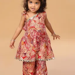 The Mini Trunk Girls Floral Printed Kurti with Trousers-image-61