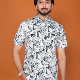BLYNK Men Floral Print Casual Green, White Shirt-image-83