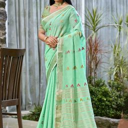 SANGAM PRINTS Woven Design Zari Tussar Saree-image-21