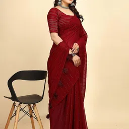K 5 Fashion Striped Embellished Pure Chiffon Saree-image-93