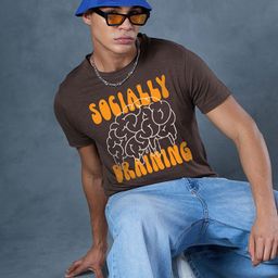 Bewakoof Air 1.0 Men Brown Social Drain Graphic Printed T-shirt-image-26