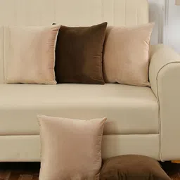 Shadowkart Cream & Brown 5 Pieces Velvet Square Cushion Covers-17