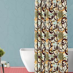 ArtzFolio Beige & Green Ethnic Motifs Printed Waterproof Shower Curtain-image-6