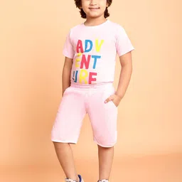 HERE&NOW Boys Typography Printed Round Neck Pure Cotton T-shirt With Shorts-picture-43