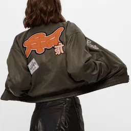 The Souled Store Women Typography Suede Open Front Jacket with Embroidered-10