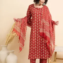 SRILICA Women Ethnic Motifs Printed Regular Kurta with Trousers & With Dupatta-19