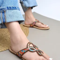 SZN Women Multicolored Embellished Slip-On Open Toe Flats-picture-38