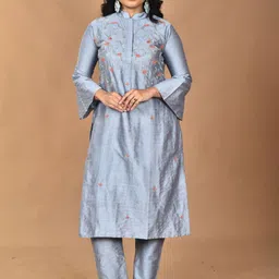 Morchari Embroidered Mandarin Neck Top With Trousers Co-Ords-image-18