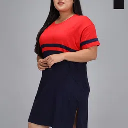 Christy World Women Pack of 2 Colourblocked Solid Round Neck Cotton T-shirt Nightdress-image-47