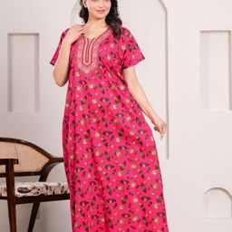 HARGUN NIGHT WEAR Printed Pure Cotton Maxi Nightdress-image-98