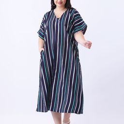 Qurvii Striped Kaftan Midi Loose Fit Dress-picture-2
