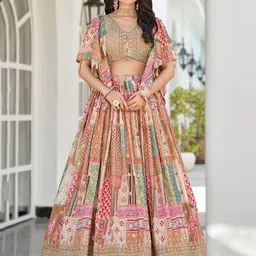 ETHNIC PLUS Embroidered Sequinned Semi-Stitched Lehenga & Unstitched Blouse With Dupatta-image-38