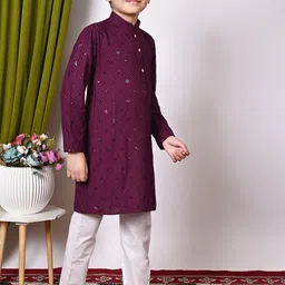 NFC CREATION Boys Embroidered Regular Sequinned Kurta with Pyjamas image 3
