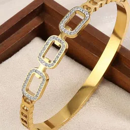 MYKIGold-Plated Artificial Stones Studded Bangle-Style Bracelet-16