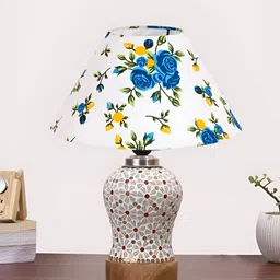 Aura Conical White & Blue Floral Printed Glass Frustum Shaped Table Lamp-image-16