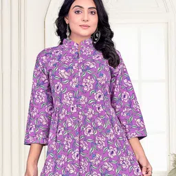 EKISHA Women Floral Printed Mandarin Collar Tunic-image-46