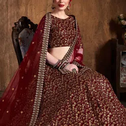 ODETTE Embroidered Sequinned Semi-Stitched Lehenga & Unstitched Blouse With Dupatta-image-37
