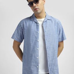 R&B Men Vertical Striped Cuban Collar Cotton Casual Shirt-picture-46
