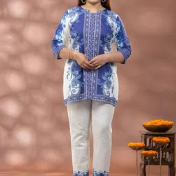 Mamicha Indigo Royale Printed Tunic With Palazzo Co-Ords-5
