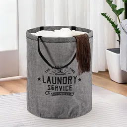 Kuber Industries Grey & Black Printed Foldable Cloth Basket With Handle-44