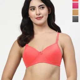 LILYmfruomalg Women Pack Of 4 Solid Full Coverage Heavily Padded Non Wired T-shirt Bra-picture-7