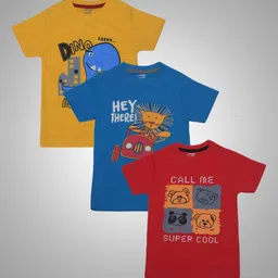 Dollar Champion Kidswear Boys Pack Of 3 Graphic Printed Round Neck Cotton T-Shirts-picture-54