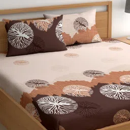 CHHAVI INDIA Beige & Brown Floral 210 TC Queen Bedsheet with 2 Pillow Covers-image-79