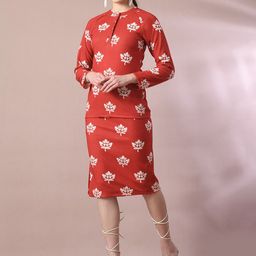 Here&Now Women Rust Printed Valentino Round Neck Party Top With Skirt Co-ord set-picture-25