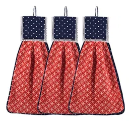 Kuber Industries Red 3 Pcs Printed Microfiber Wash Basin Napkin Towel With Hanging Loops-93