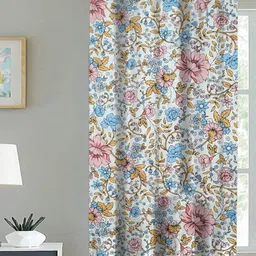ANA White & Blue Floral Room Darkening Window Curtain-16