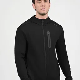 Skechers Men Solid Hood Cotton Front-Open Sweatshirt-image-2