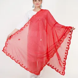 Karthav Fashion Floral Embroidered Gotta Patti Chiffon Cut Work Dupatta-18