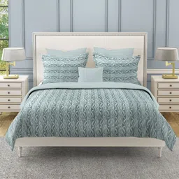 SWAYAM Blue Ethnic Motifs 210 TC King Bedsheet with 2 Pillow Covers-image-76