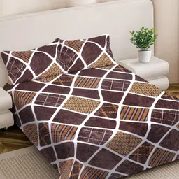 FABINALIV Brown & White Geometric Printed Wool 300 TC King Bedsheet 2.50 m X 2.25 m-picture-42