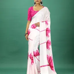 VIRENDRA TEXTILES Floral Pure Crepe Saree-image-36