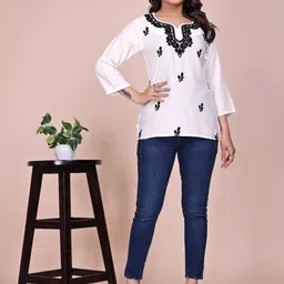 MISS CLOTHING Ethnic Motifs Embroidered V-Neck Thread Work Kurti-picture-6
