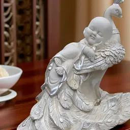 SANKALAN CREATIONS White & Silver-Toned Peacock Sleeping Buddha Idol Showpiece-picture-46