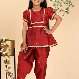 Cutiekins Girls Woven Design Empire Gotta Patti Kurta With Dhoti Pants-picture-54