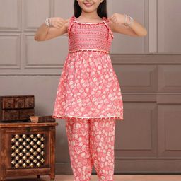 Cutiekins Girls Floral Printed Shoulder Straps Gotta Patti A-Line Kurta With Dhoti Pants-picture-36